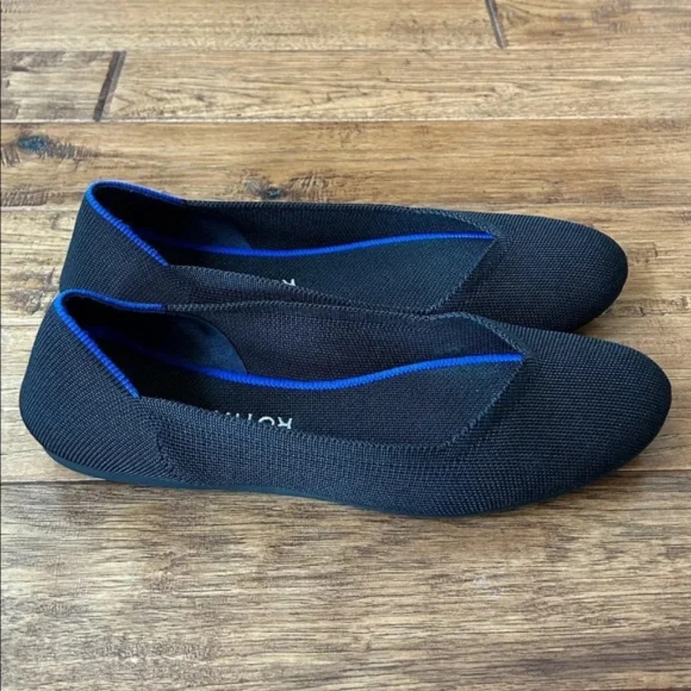 Rothy's The Flat Round Toe Knit Ballet Flats Slip On Shoes Black Size 11.5